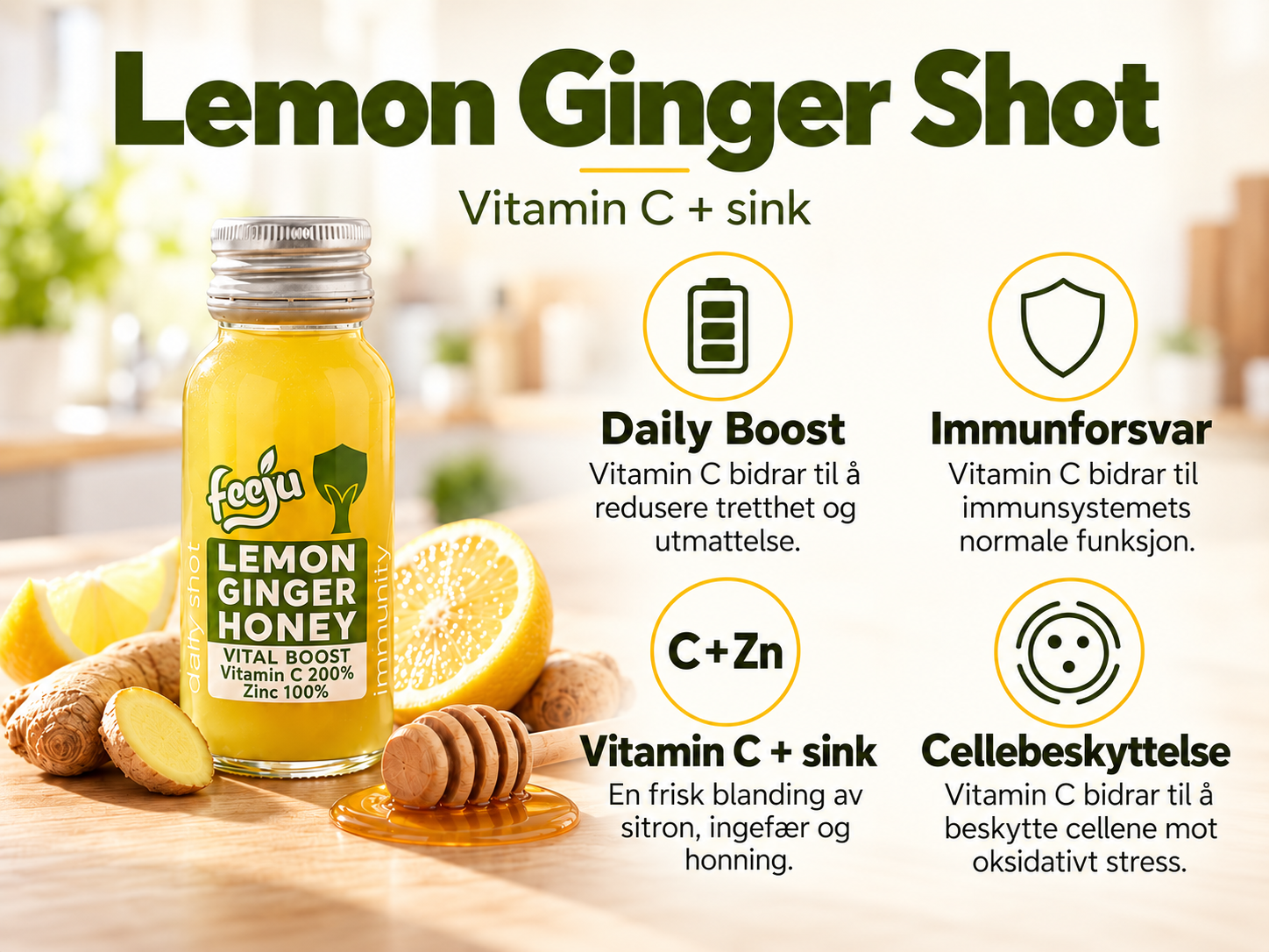 Lemon Ginger Shot · Vitamin C og sink