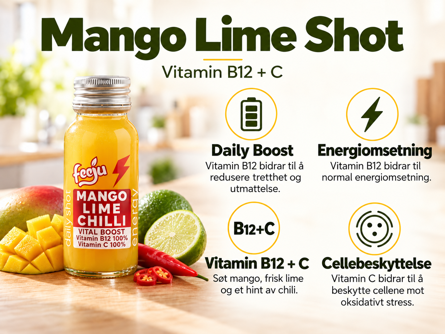 Mango Lime Shot · Daily Boost · Vitaminer og næringsstoffer