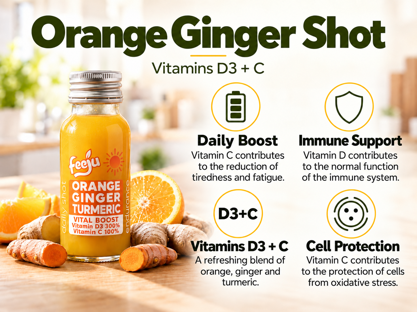 Orange Ginger Shot · Daily Boost · Vitamins and nutrients