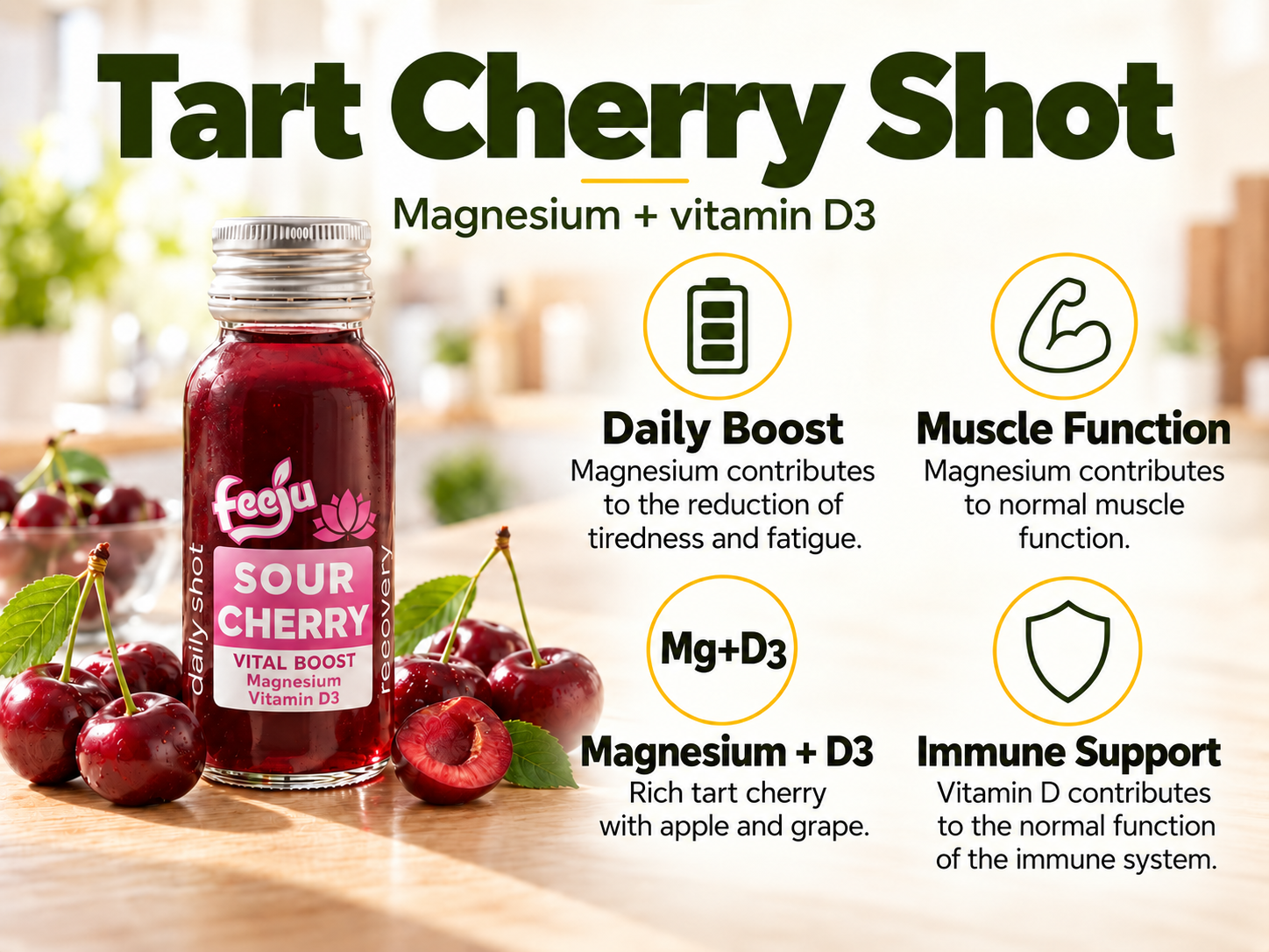 Tart Cherry Shot · Daily Boost · Vitamins and nutrients