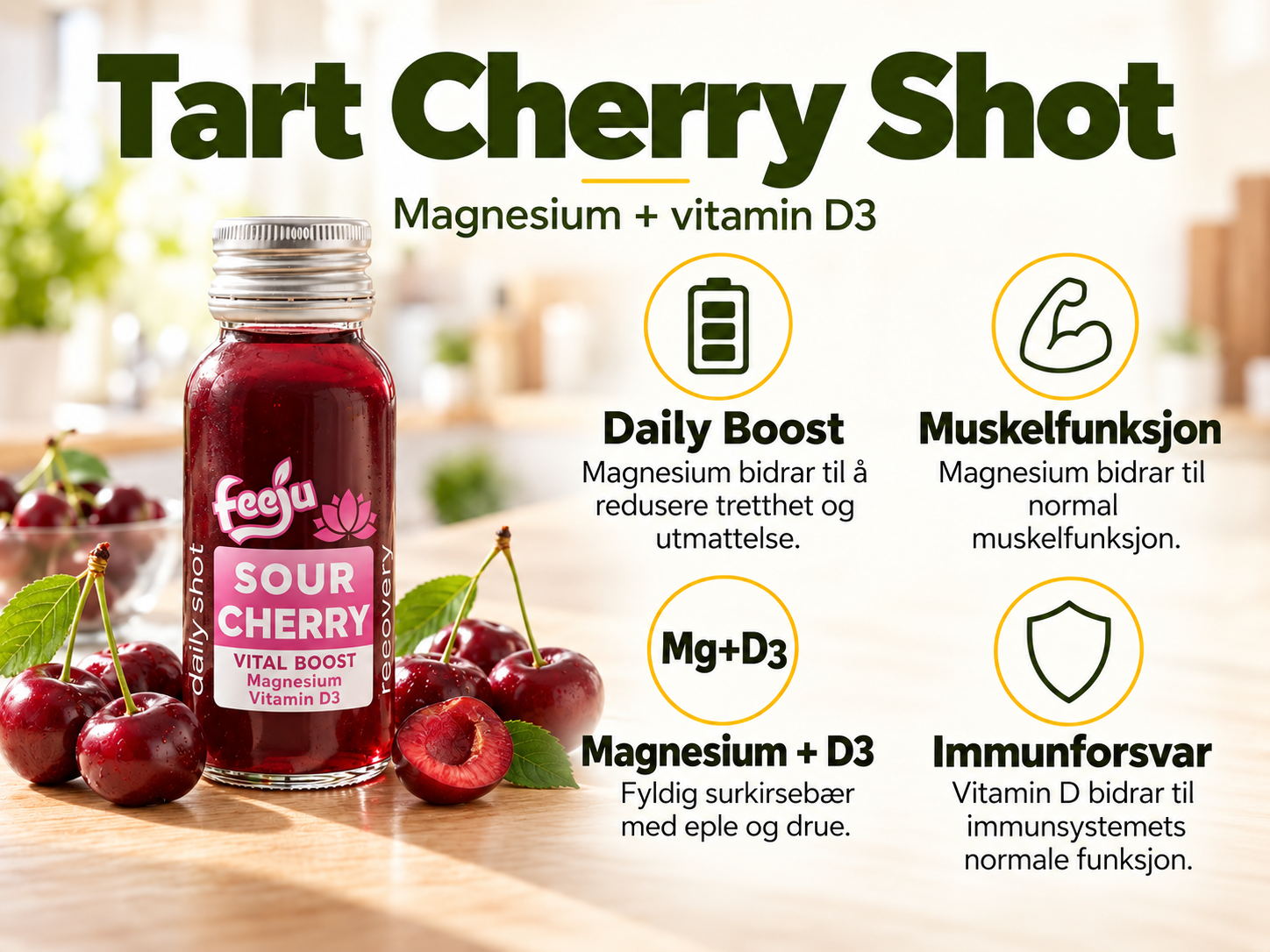 Tart Cherry Shot · Daily Boost · Vitaminer og næringsstoffer